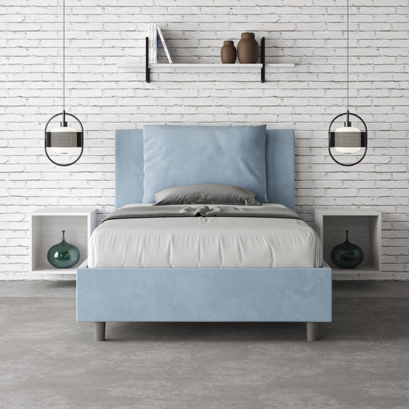 Letto imbottito 1 piazza e mezza 120x190 cm Antea - Con rete,Microfibra,Azzurro