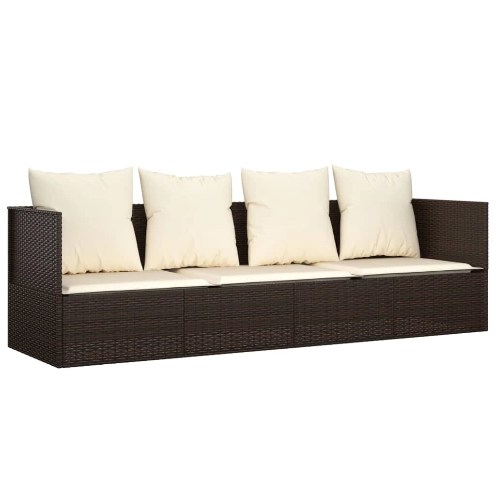Divano da esterno 203 x 58 x 56 cm con cuscini marroni resina intrecciata 02_0012017