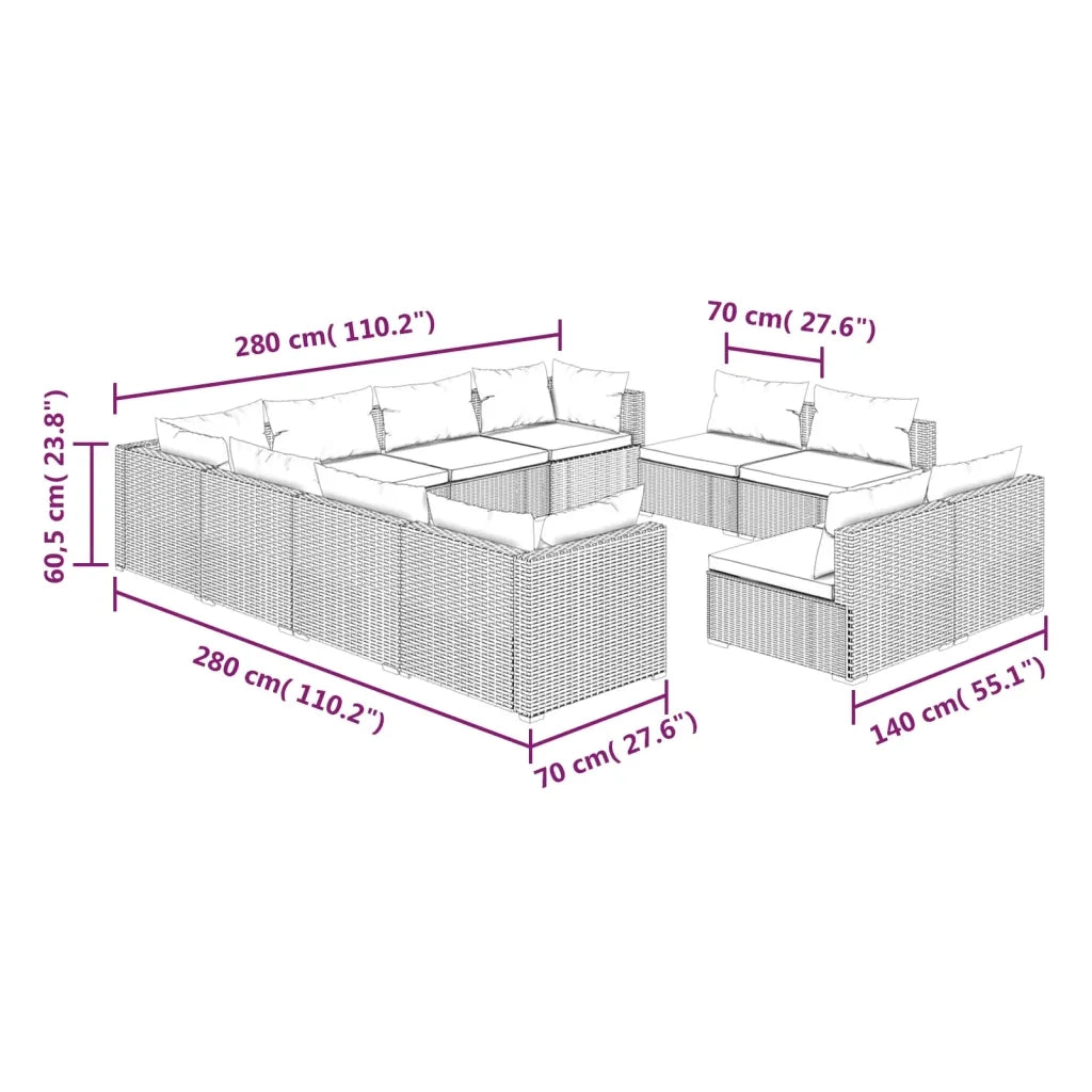Set Divani da Giardino 11 pz con Cuscini in Polyrattan Marrone cod mxl 35169