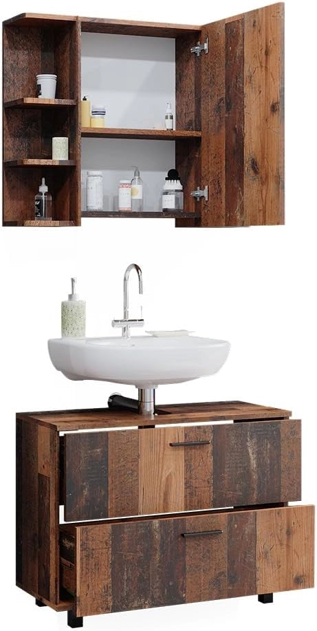 Set di mobili da bagno Ilias, Rovere rustico, 80.2 cm, composto da specchio da bagno e mobile sottolavabo
