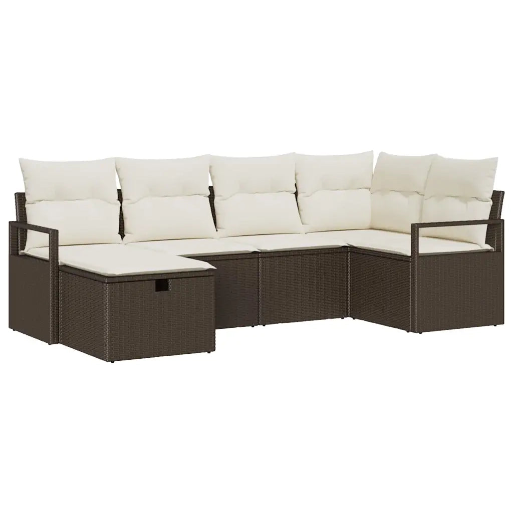 Set Divano da Giardino con cuscino 6 pcs Marrone Poly Rattan
