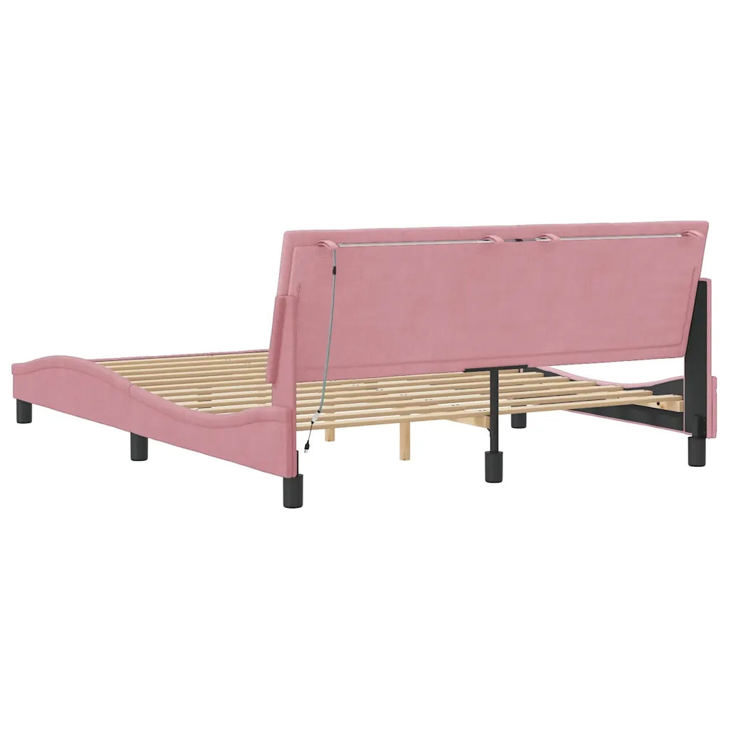 Giroletto con LED senza Materasso-Struttura Letto Hanko Rosa 160x200 cm in Velluto