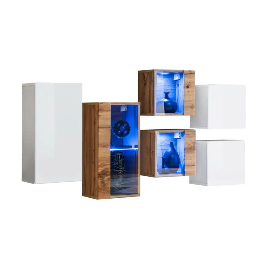 Set mobili da salotto SWITCH SBIV – Rovere e Bianco – LED integrati – Design moderno