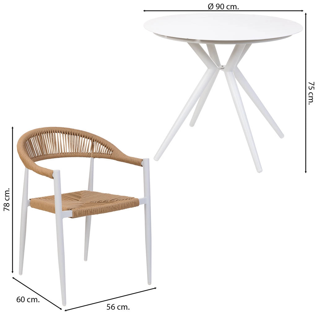 Set tavolo e 4 sedie beige, tavolo: P90x75.sedia(4): 56x60x78