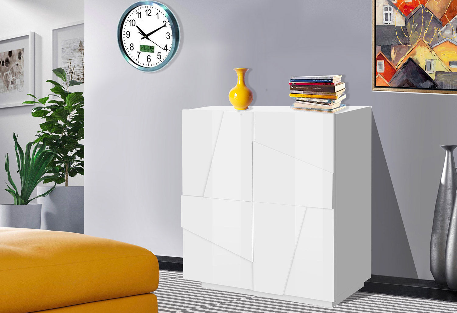 Credenza 2 Ante Battenti 81,2x44,2x86 cm Ping Bianco Lucido