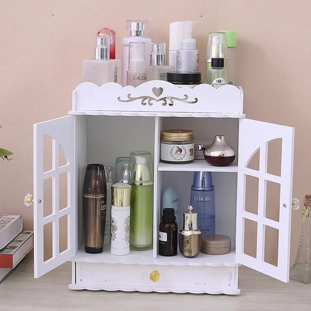 Trade Shop - Organizer Per Cosmetici Portaoggetti Trucchi Gioielli Con Cassetto In Legno 30x16x35cm -