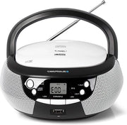 Boombox per bambini con lettore CD, radio FM PLL e ingresso USB - AUX - altoparlanti stereo - 2 x 13 Watt RMS - funziona con alimentazione elettrica e batterie - nero