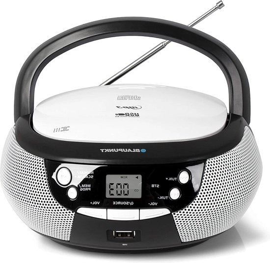 Boombox per bambini con lettore CD, radio FM PLL e ingresso USB - AUX - altoparlanti stereo - 2 x 13 Watt RMS - funziona con alimentazione elettrica e batterie - nero