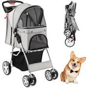Passeggino per animali domestici a 4 ruote, Trasportino portatile con cestino e finestra a rete Grigio-Giochi e accessori per cani