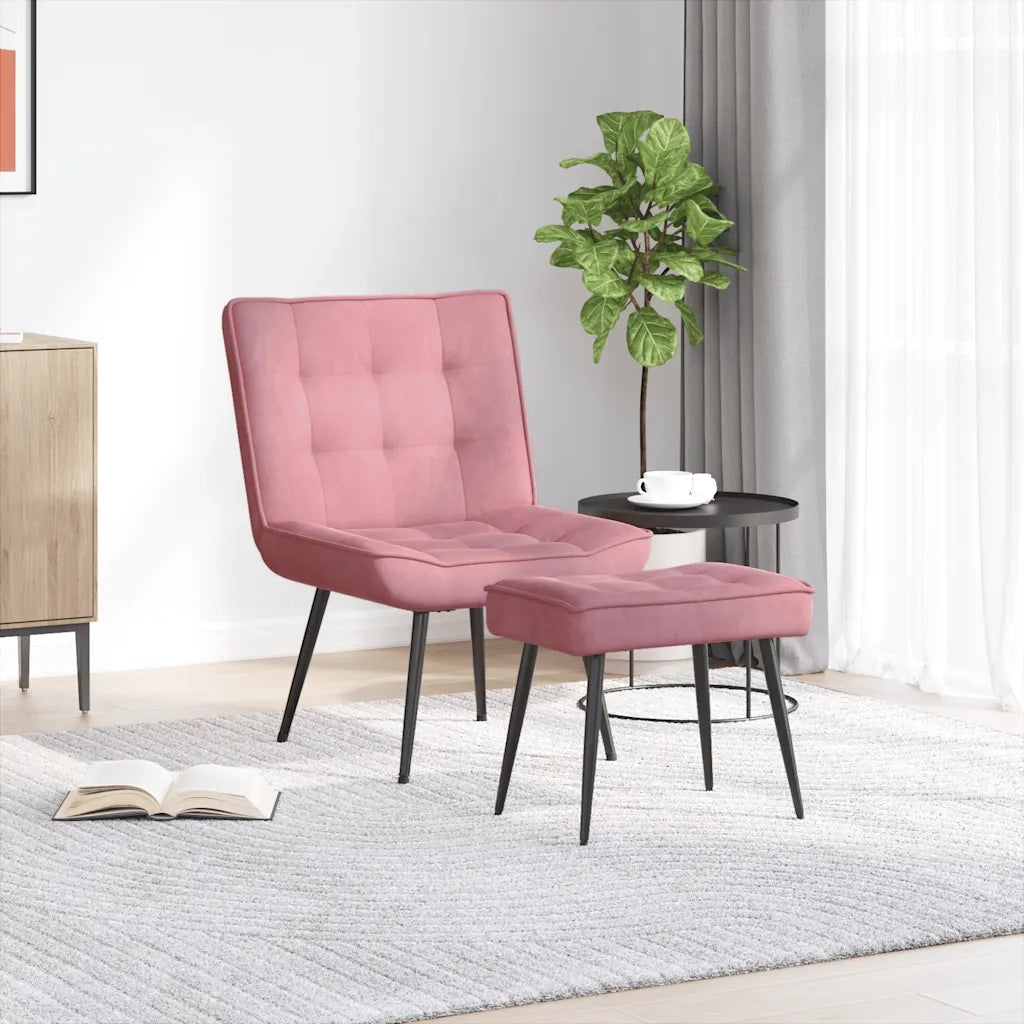 Divano Sedia-Poltrona Relax con Poggiapiedi Rosa in Velluto 648749