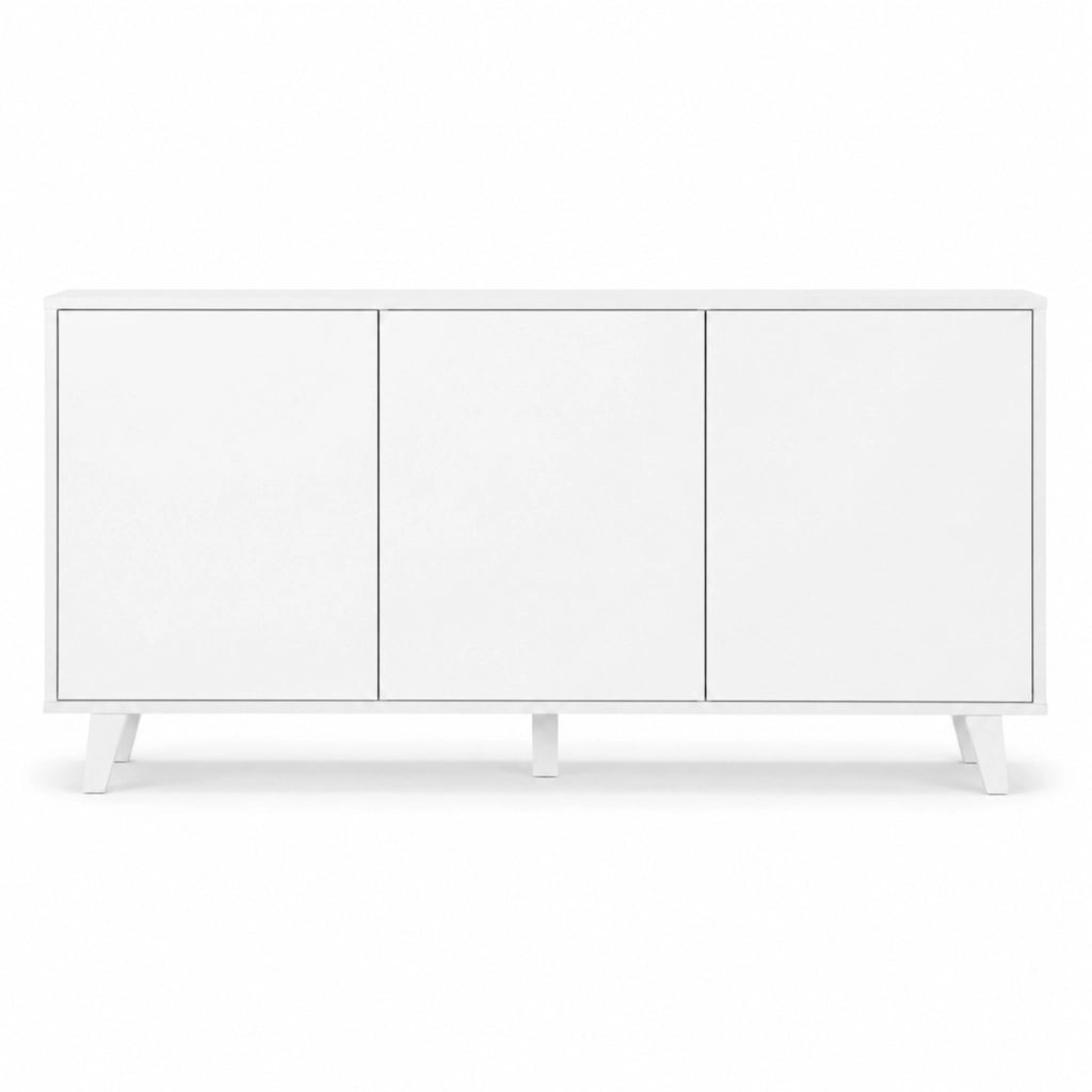 Mobile Contenitore Con 3 Ante Battenti Senza Maniglie Credenza In Melaminico Per Soggiorno Sala Da Pranzo E Ingresso 154 X 41 X 75 Cm Bianco