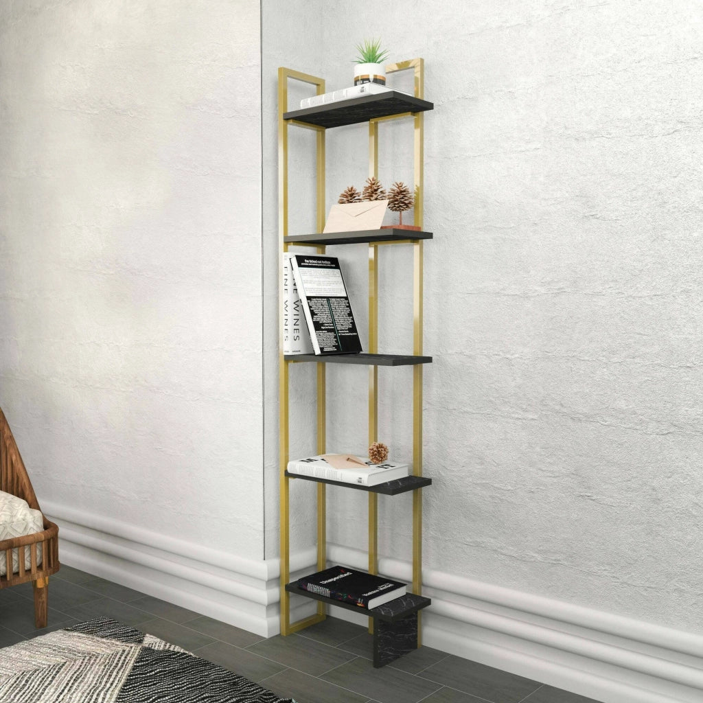 Libreria Giraffa, Scaffale da ufficio, Mobile portalibri, Biblioteca, 45x22h180 cm, Nero e Oro