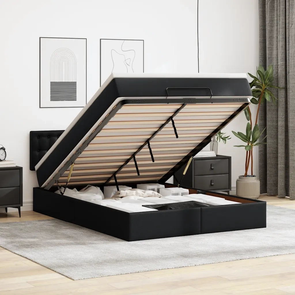 Pouf Letto con Materassi e LED Nero 140x190cm Similpelle 3312152