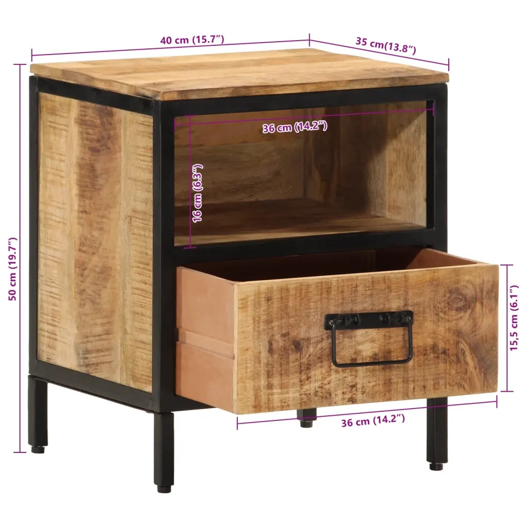 Comodino 40x35x50 cm in Legno Massello di Mango 358912