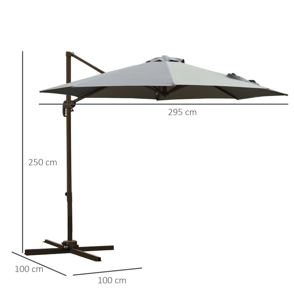 Ombrellone da Giardino a Manovella e a 8 Stecche con Angolazione Regolabile, ?2.95x2.5 m, Grigio