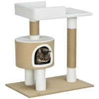 Albero tiragraffi Albero per gatti Tana per gatti, 1 Tana per gatti, 1 Lettiera, 70 cm x 49 cm x 79 cm, Naturale + Bianco
