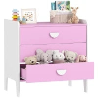 Cassettiera per Bambini, Cassettiera 3 Cassetti per Camera per Bambini, Sala Giochi, 60 x 40 x 60 cm, Rosa