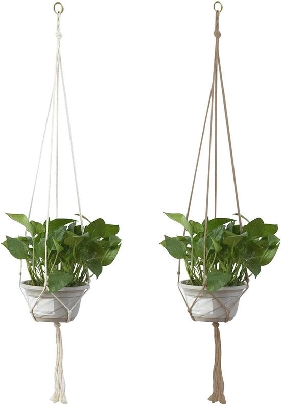 Porta piante a mano a maglia macramé - 104 cm - con spilloni - per uso domestico ufficio balconi - interni ed esterni - vasi fiori cesti - 2 pezzi
