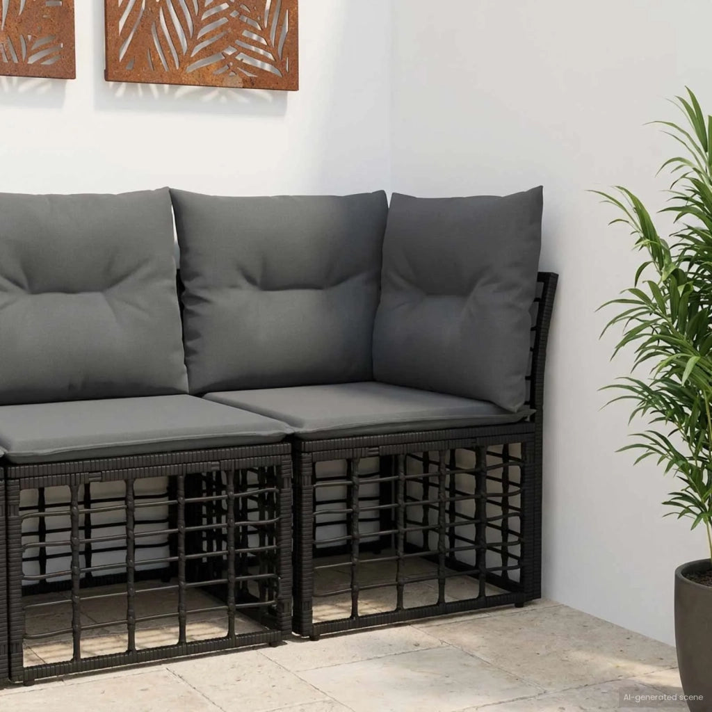 Modulo Divano Angolare da Esterno Nero polyrattan