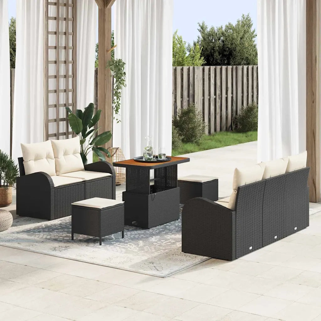 Set Divano da Giardino con cuscino 8 pcs Nero e Crema