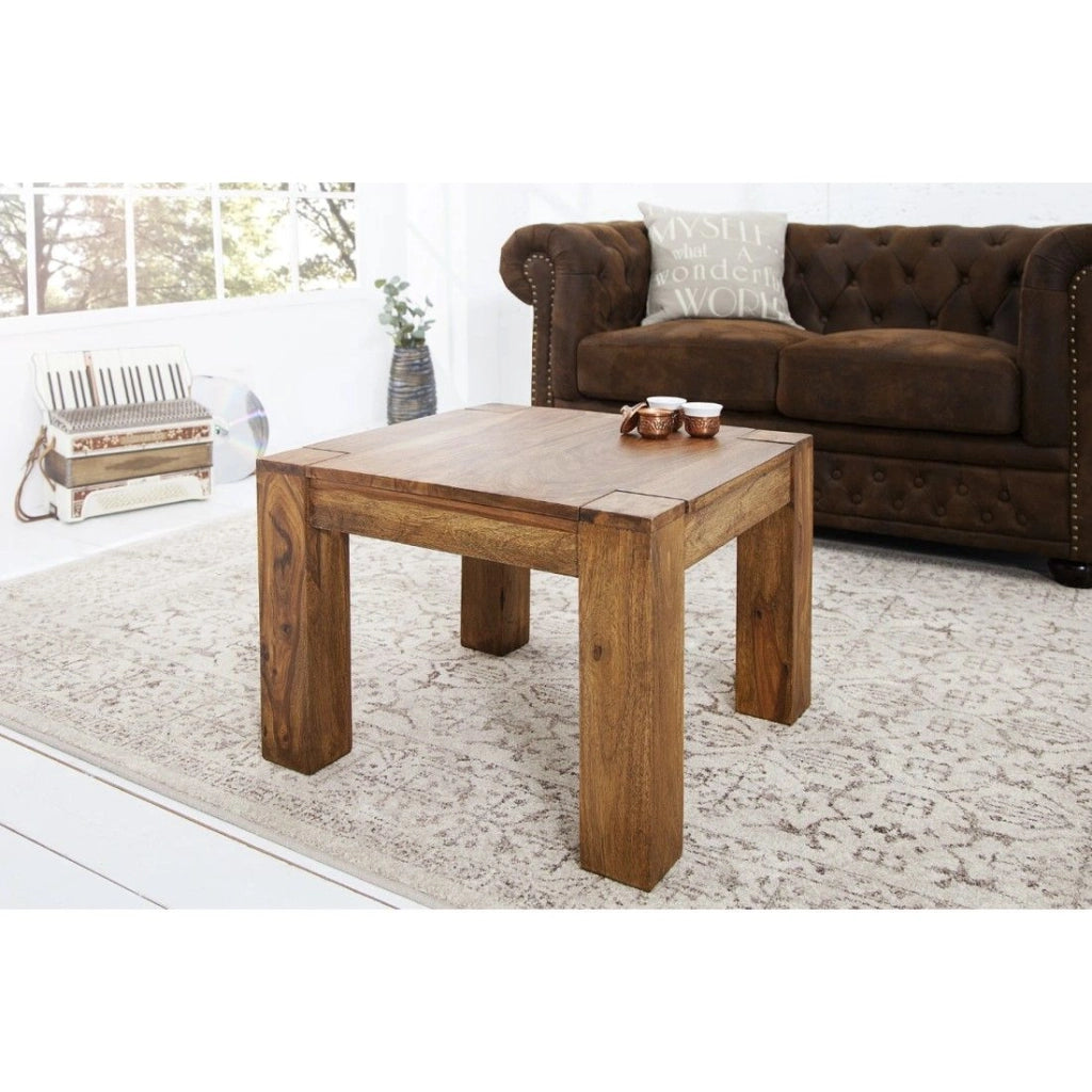 Tavolino basso ORBO quadrato 60 cm in legno di sheesham - Tavolino rustico in legno massiccio