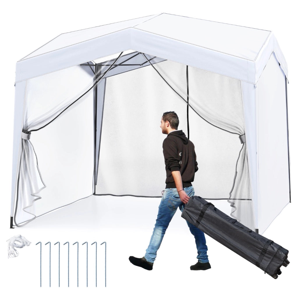 Gazebo pieghevole per eventi commerciali in spiaggia facile da montare, Gazebo pop-up 302 x 302 cm con 4 pareti laterali Bianco-Gazebo