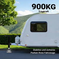 Piede stabilizzatore per rimorchi roulotte, max 900 kg, regolabile in altezza con manovella, con pedale e perno di sicurezza