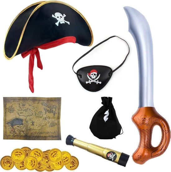 Costume da pirata per bambini - accessori spada occhialino cappello di pirata telescopio - costume da pirata per festa con 20 monete d'oro