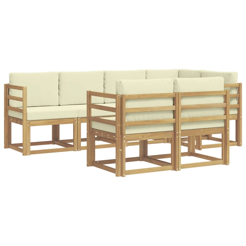 Set di divani da esterno 7 pz Bianco e Crema Poliestere 3387754