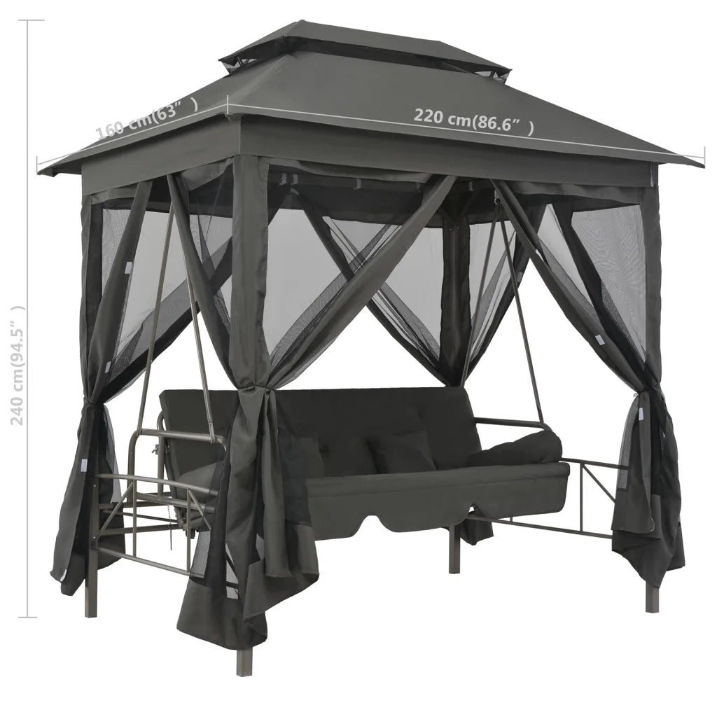 Panchina a Dondolo Baldacchino Antracite 220x160x240 cm Acciaio 45073