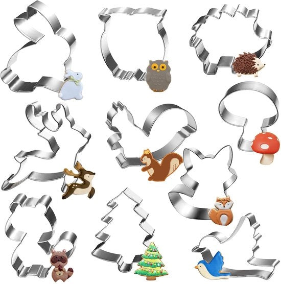 Set di forme a biscotto, 10 pezzi di forme a biscotto in forma di animali della foresta, cinghiale, coniglio, albero di Natale, lepre, gufo, funghi, uccello, cervo, tartaruga, scoiattolo, scoiattolo, per fondant DIY, decorazione di zucchero