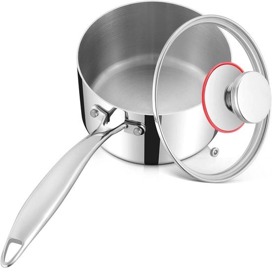 Pentola in acciaio inossidabile RVS 14 cm con coperchio in vetro - 1,4 l - Induzione