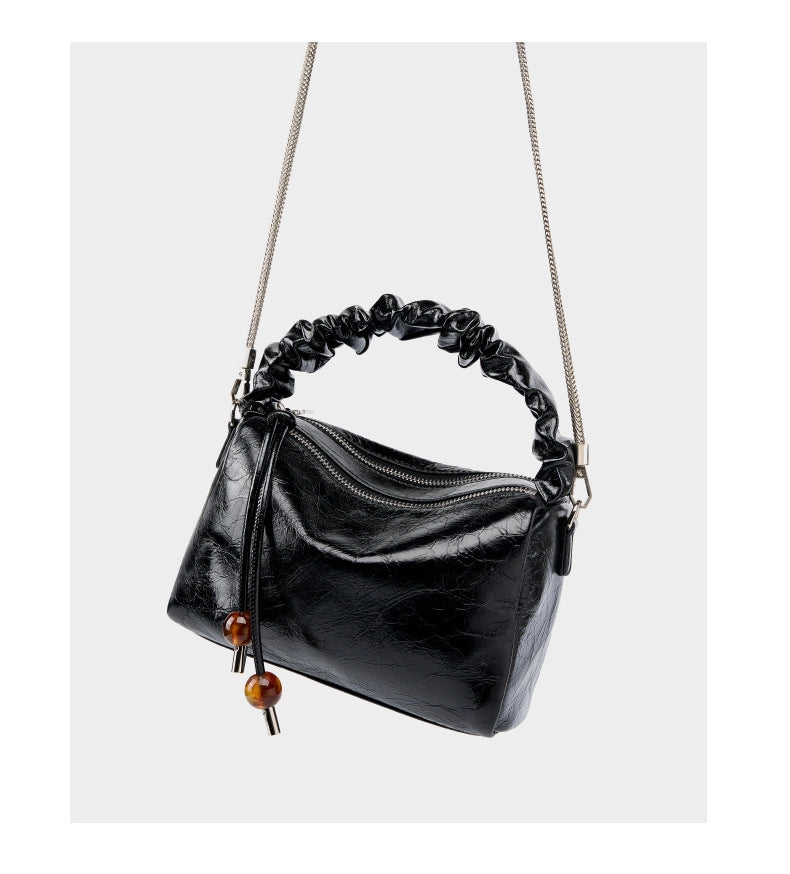 Borsa a mano/a tracolla da donna in vera pelle, colore nero.