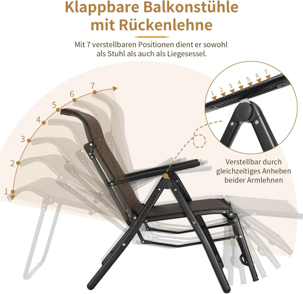 2 sedie a sdraio in rattan con poggiapiedi, sedie pieghevoli resistenti alle intemperie, con schienale regolabile in 7 posizioni, per balcone, giardino e terrazza