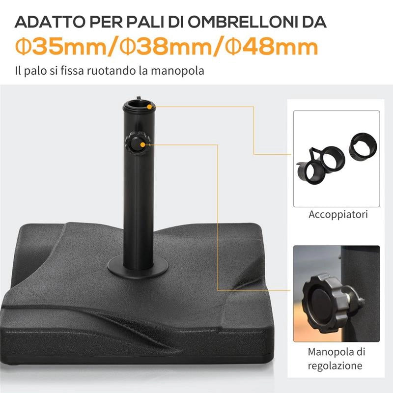 BASE PER OMBRELLONE IN PLASTICA DA 20KG PER PALI DA 30-35-38MM COLORE NERO