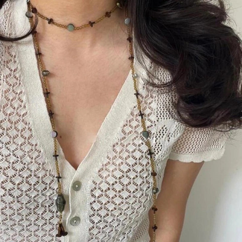 Collana di perline colorate, dal design retr¨° e di nicchia, girocollo dallo stile etnico unico
