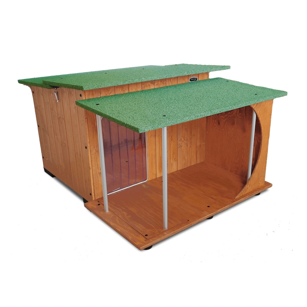 CUCCIA IN LEGNO PER CANI DA ESTERNO MODELLO ITALY CON VERANDA E-ALANO CON "TENDINA OMAGGIO" L.121 x P.140 x H.86