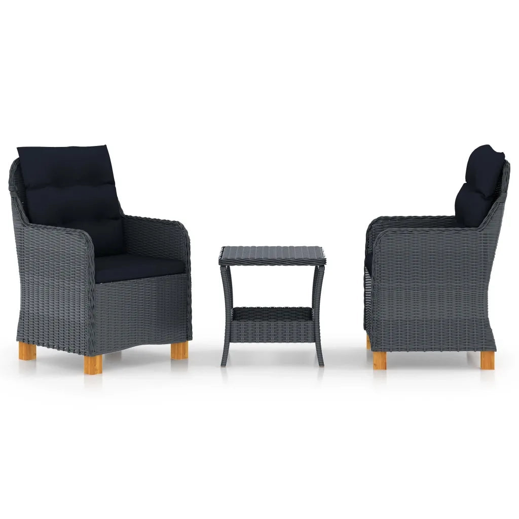 Set Divani da Giardino 3 pz con Cuscini Polyrattan Grigio Scuro cod mxl 42222