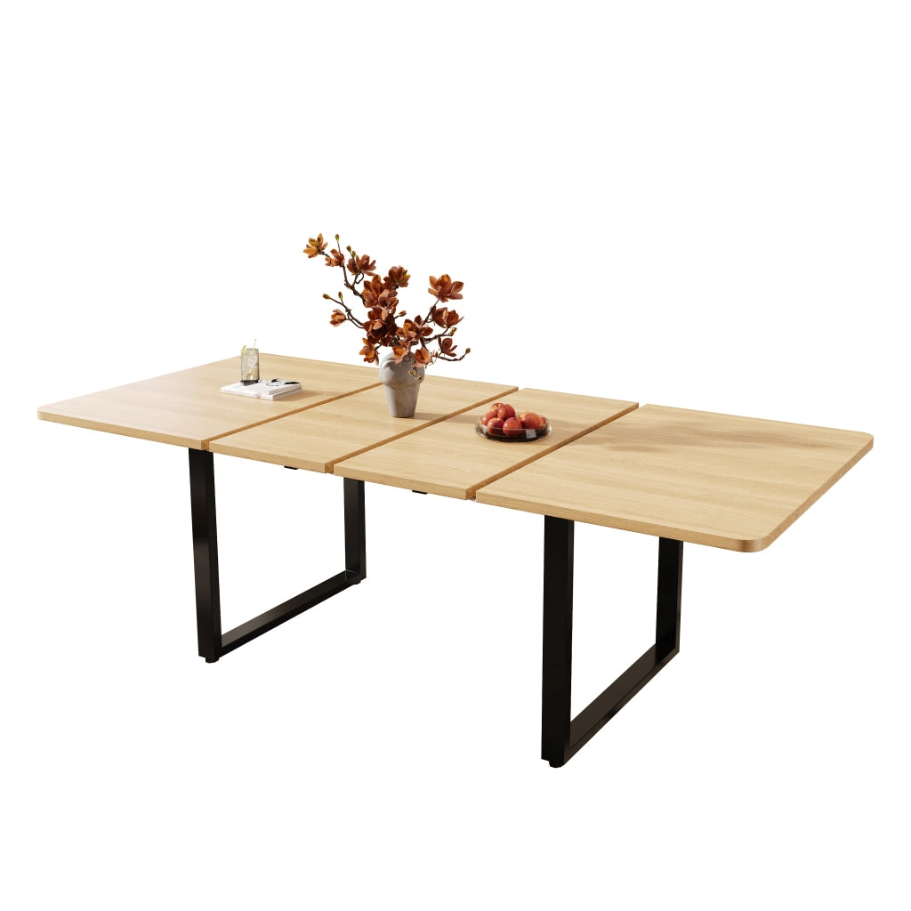 Tavolo allungabile a 3 livelli per 6-10 persone con struttura stabile in MDF finitura rovere per cucina e sala da pranzo