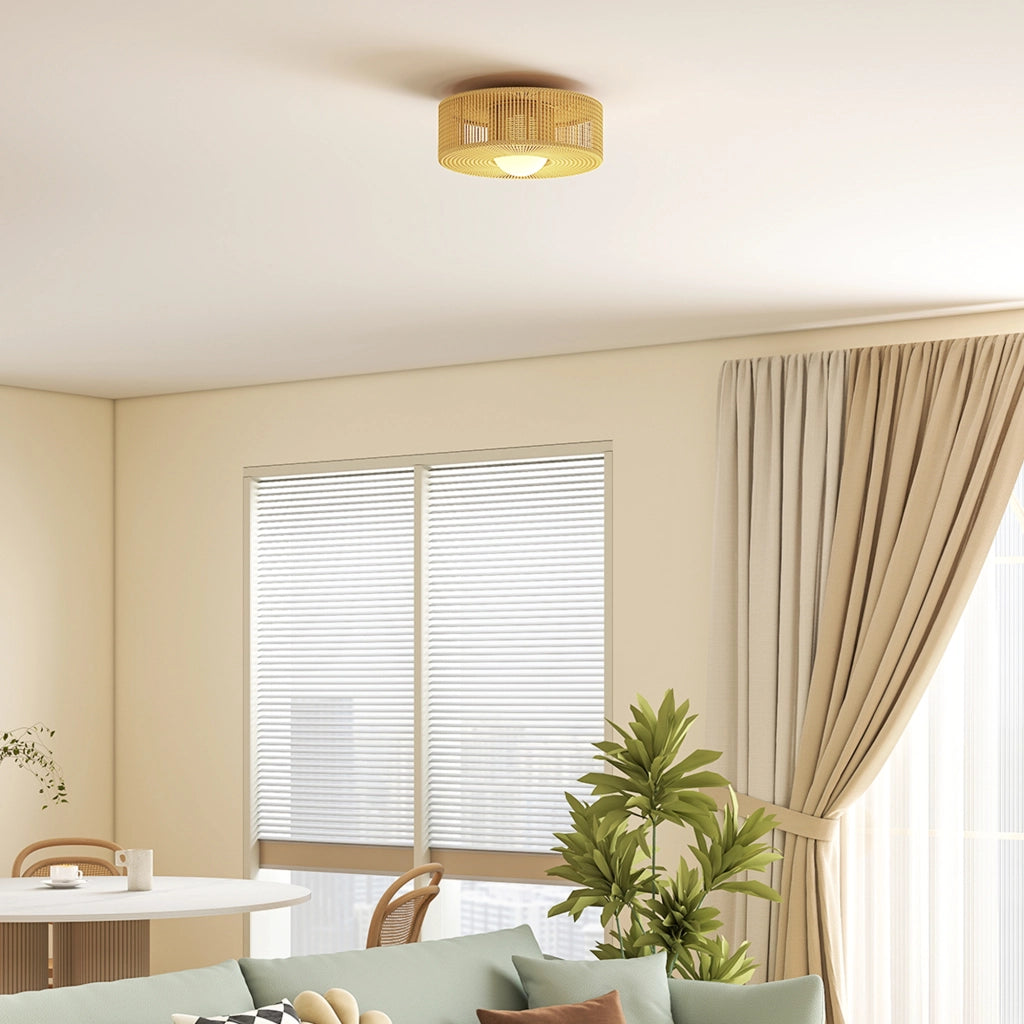 Lampada a Soffitto LED 20W 3000K con Paralume in Lino ¨C zephmum ¨C Marrone