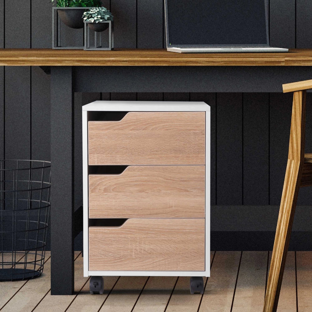 Cassettiera con Ruote ¨C zephmum ¨C 3 Cassetti, Quercia e Bianco, 40x50x57,5 cm