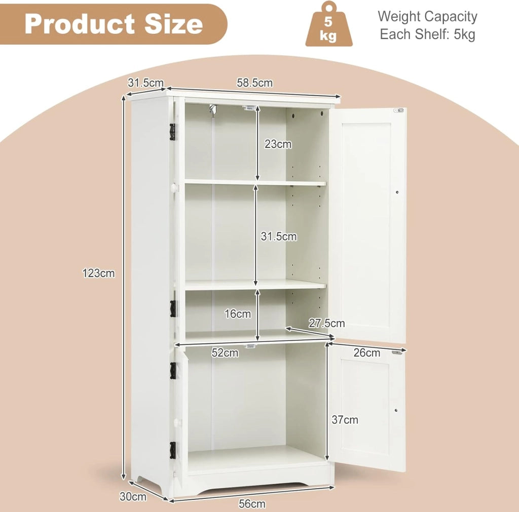 Mobile Multiuso, 4 Ante con Manico, Armadietto da Terra, 2 Ripiani Regolabili, per Bagno, Cucina, Soggiorno, Studio, Ufficio, 58,5x31,5x123 cm, Nero/beige