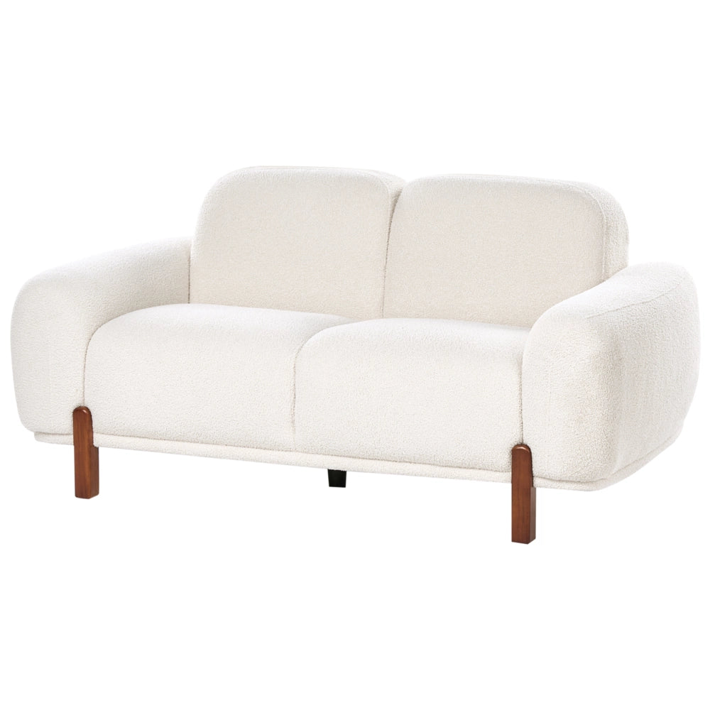 Set da salotto a 4 posti Rivestimento bouclé color bianco Divano a 2 posti e 2 poltrone Morbido Moderno Organico Basso Curvilineo