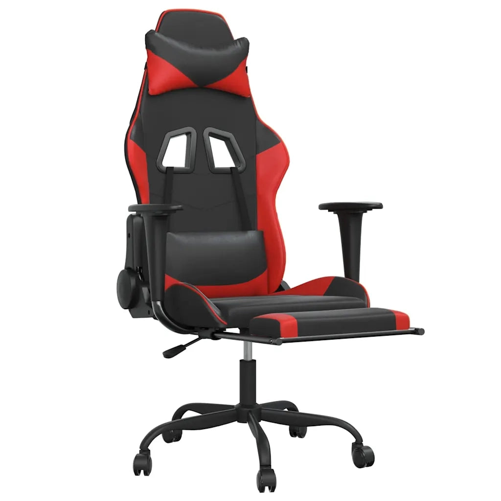 Sedia da Gaming | Sedia da e-sports Massaggio Poggiapiedi Nero e Rosso Similpelle