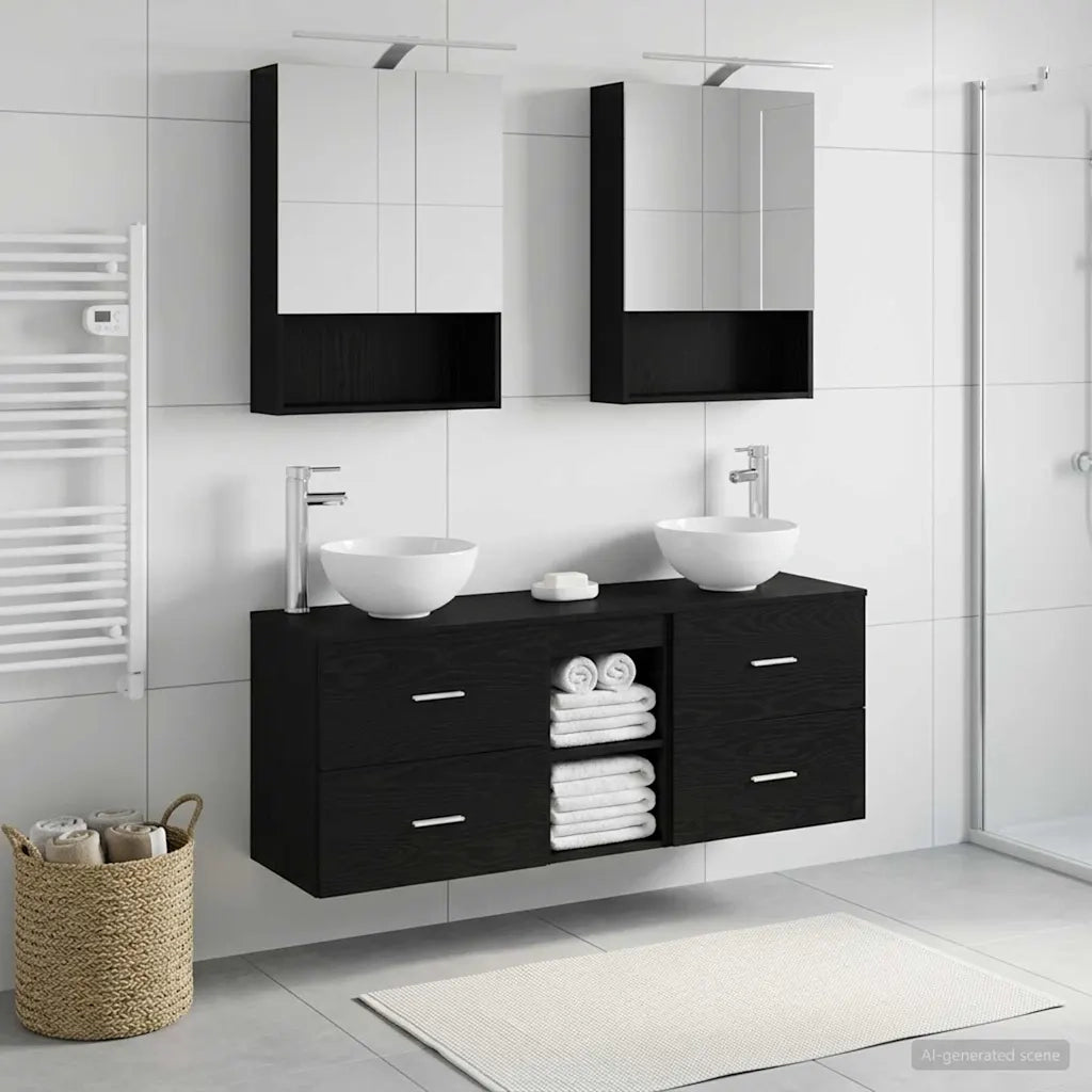 Set di Armadi da Bagno 5 pcs Rovere Nero 50 x 14,5 x 70 cm 3406680