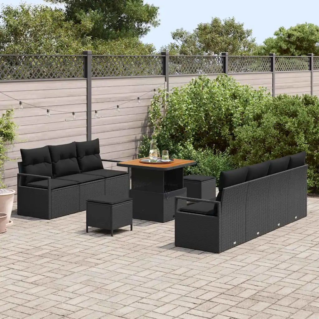 Set Divano da Giardino con cuscino con cuscino 10 pcs Nero