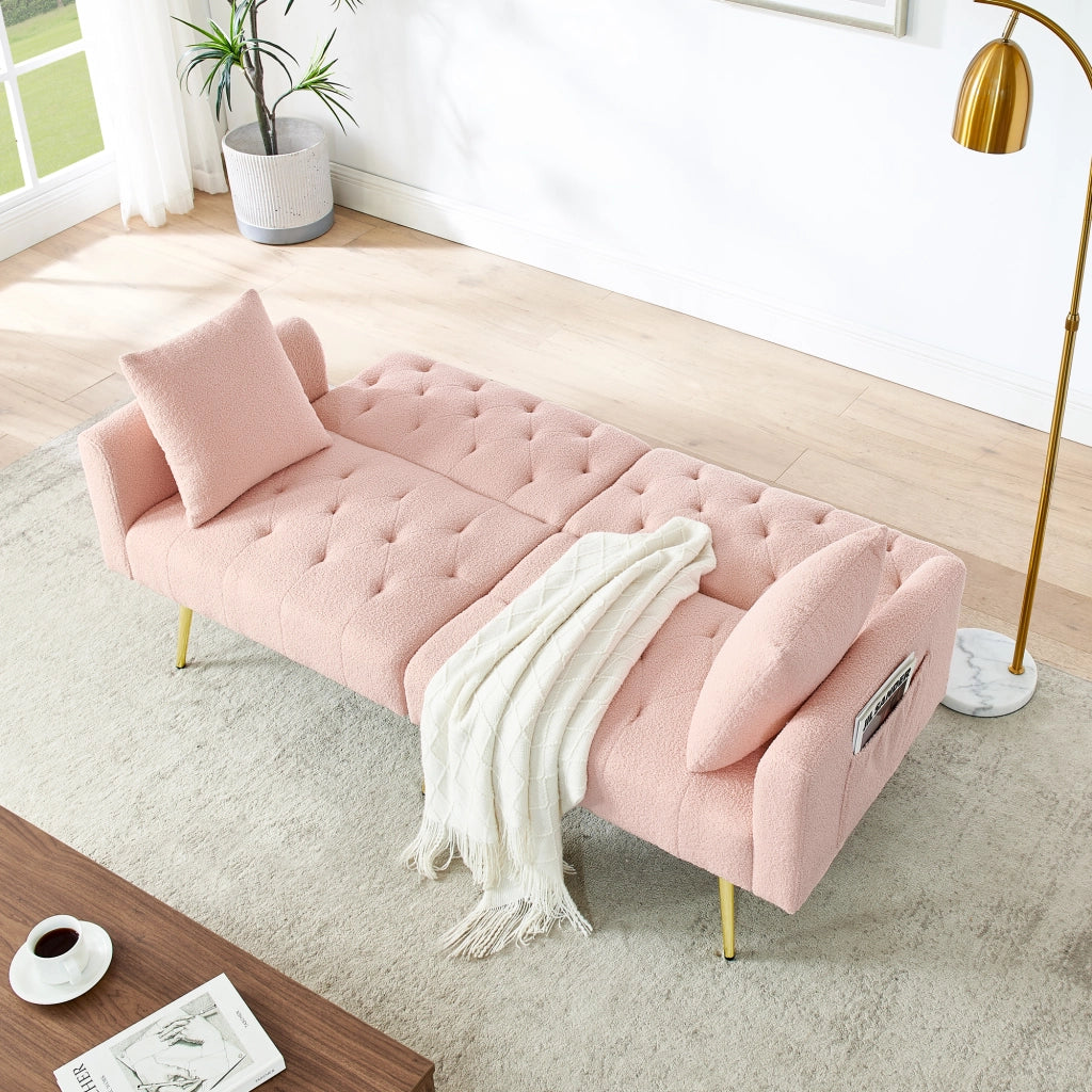 Scaffale con schienale regolabile a 3 livelli, 2 cuscini, gambe in metallo, in teddy, rosa