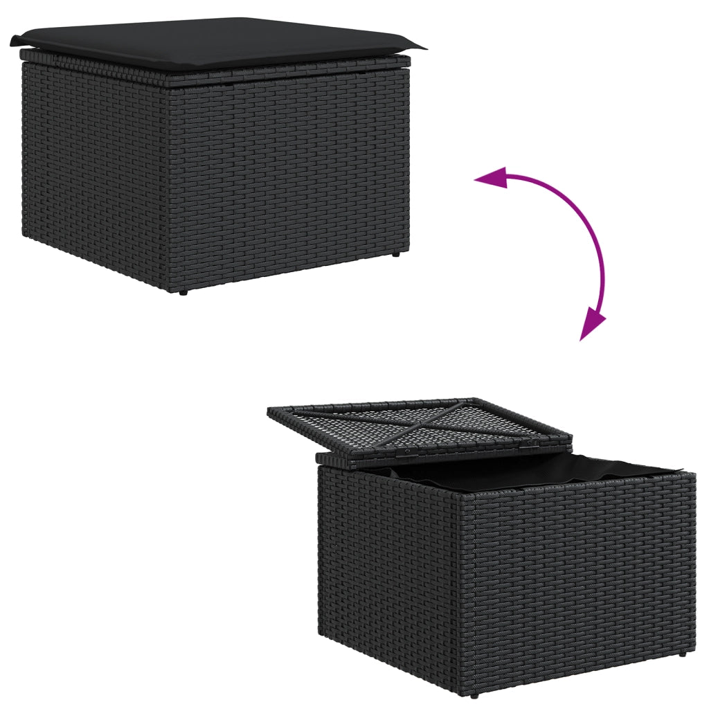 Set Divano da Giardino  5 Pezzi con Cuscini Nero Polyrattan