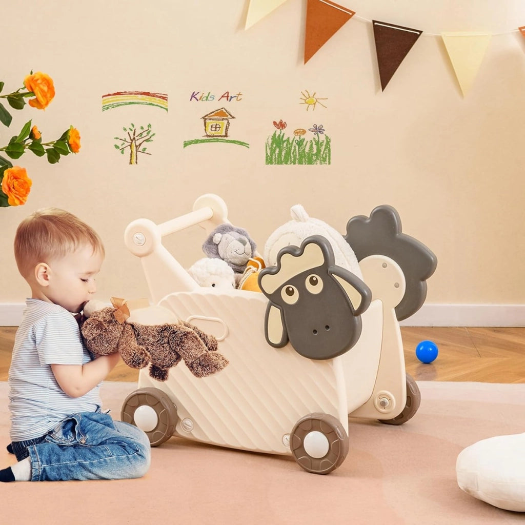 Carrello per bambini a forma di pecora con capacit¨¤ 18l, Camminatore a 4 ruote per sviluppo abilit¨¤ motorie