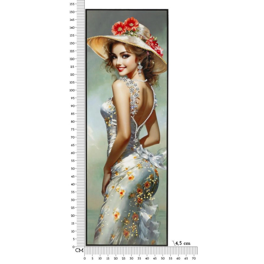 Dipinto su tela Elegant B dama con cappello e papaveri, 52x152 cm